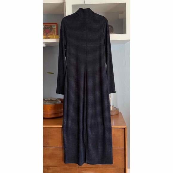 Marine Layer Lexi Rib Turtleneck Midi Dress in Navy Lurex Stripe XL - Picture 4 of 8